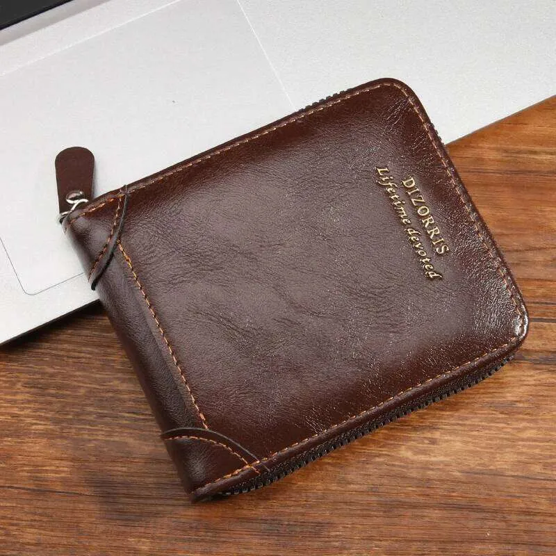Admetus Men's Genuine Leather Bifold Zip-Around Wallet - RFID Blocking With Gift Box, 12 Card Slots & Coin Purse