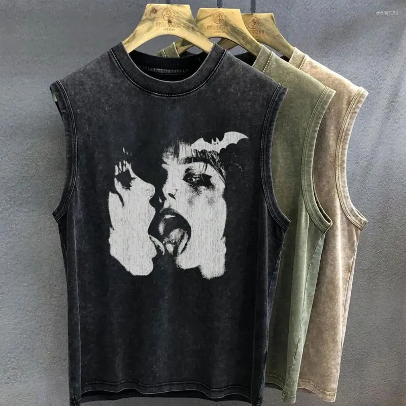 Gothic Ddmymoon Graphic Tank Top for Men - Vintage Washed