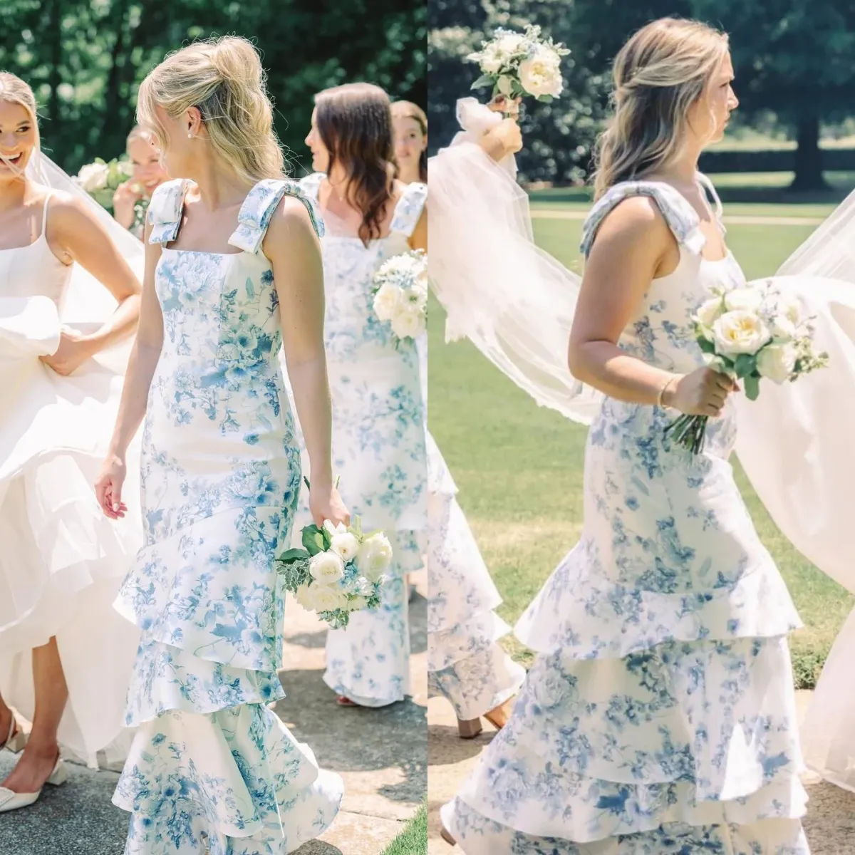 patterned blue bridesmaid dresses Light Blue Chiffon Mixed Bridesmaid Dresses – Lisposa