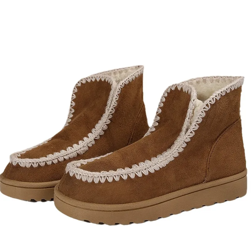 Gratis verzending Designer katoenen winterschoenen voor dames met dikke zool, pluche, effen kleur, modieuze vintage sneeuwlaarzen_voghion.com