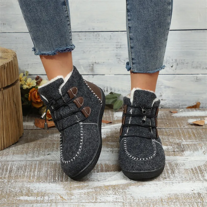 Hot Gratis Verzending Designer Voor Vrouwen Katoenen Schoenen Winter Nieuwe Dikke Zolen Pluche Mode Laarzen Casual Vintage Zwart Grijs_voghion.com
