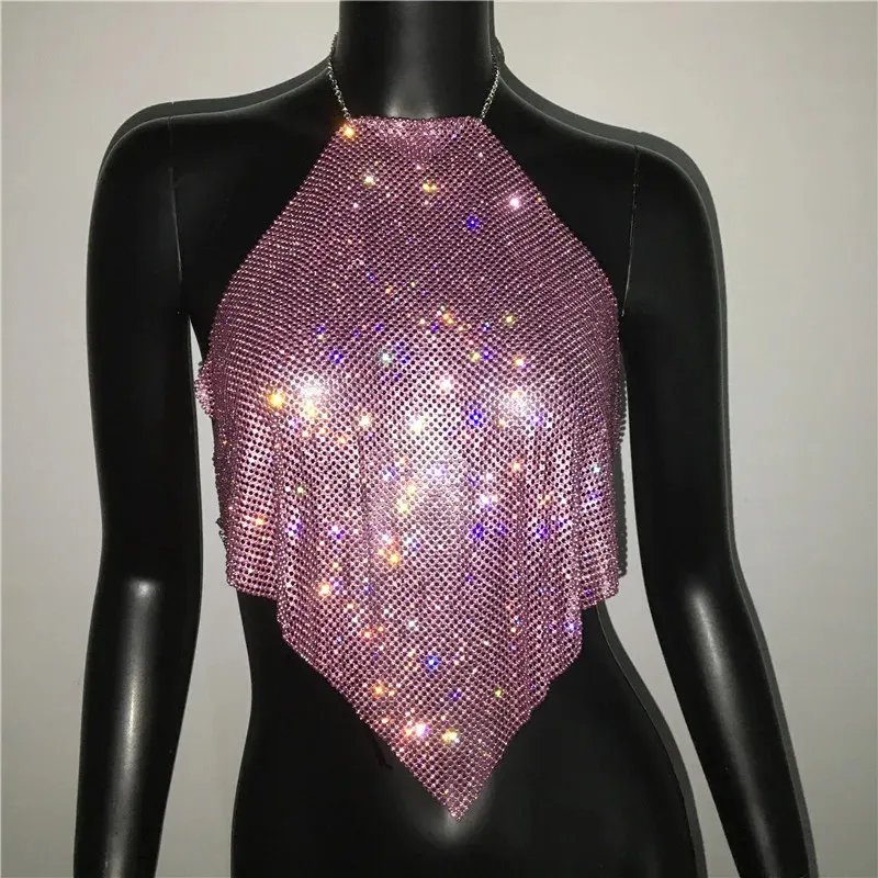 JEWEKY Women's Sparkly Sequin Cami Crop Top - Halter Or Spaghetti Strap Backless Clubwear For Parties - View #6