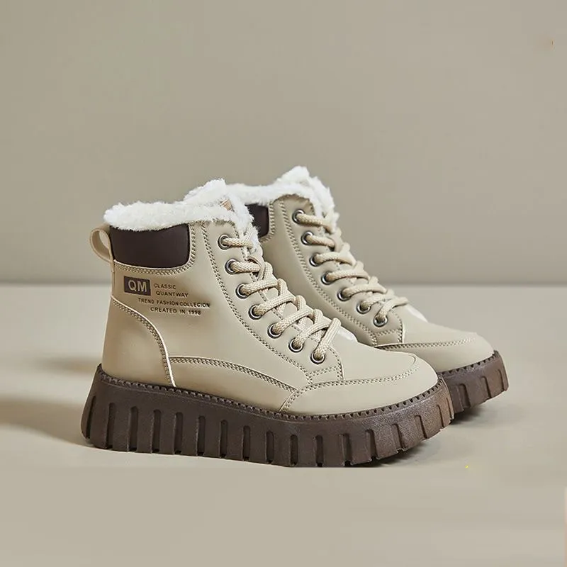 Nuevos zapatos de algodón de diseñador con envío gratuito para mujer, botas de moda cálidas con plataforma, botas de nieve informales de color caqui y negro._voghion.com