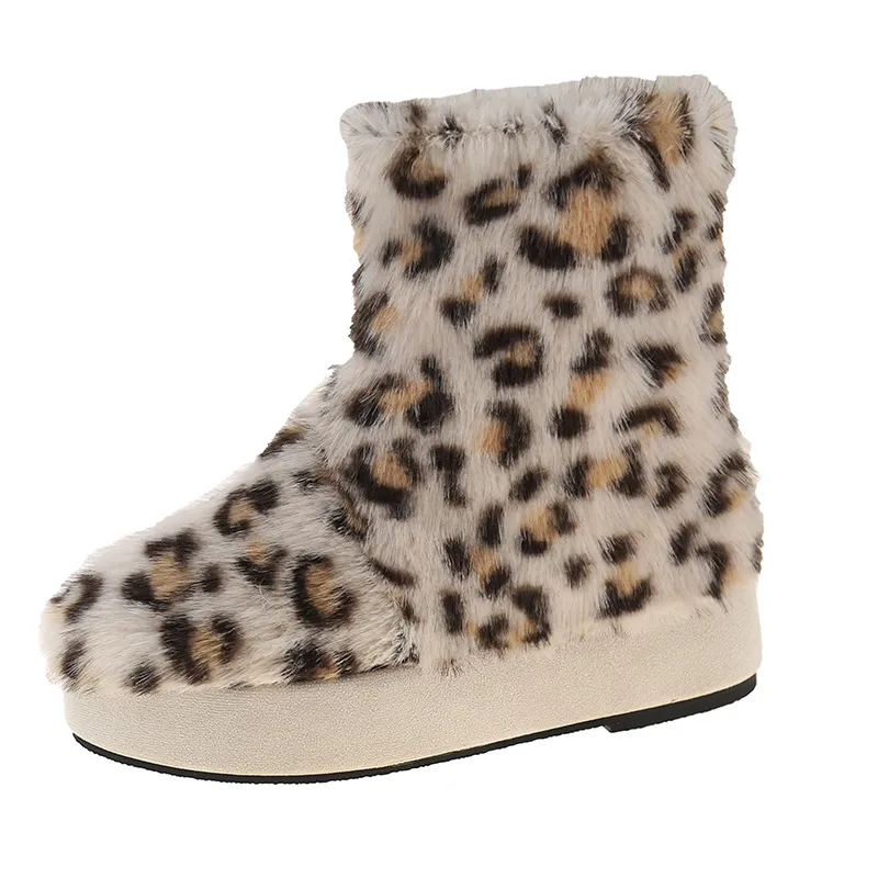 Kostenloser Versand! Designer-Damenschuhe aus Baumwolle halten warm. Modische Stiefel im Vintage-Plateau-Stil, weiß/braun. Schneestiefel._voghion.com