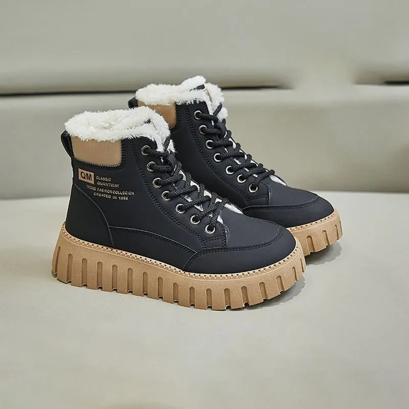 Nuevos zapatos de algodón de diseñador con envío gratuito para mujer, botas de moda cálidas con plataforma, botas de nieve informales de color caqui y negro._voghion.com