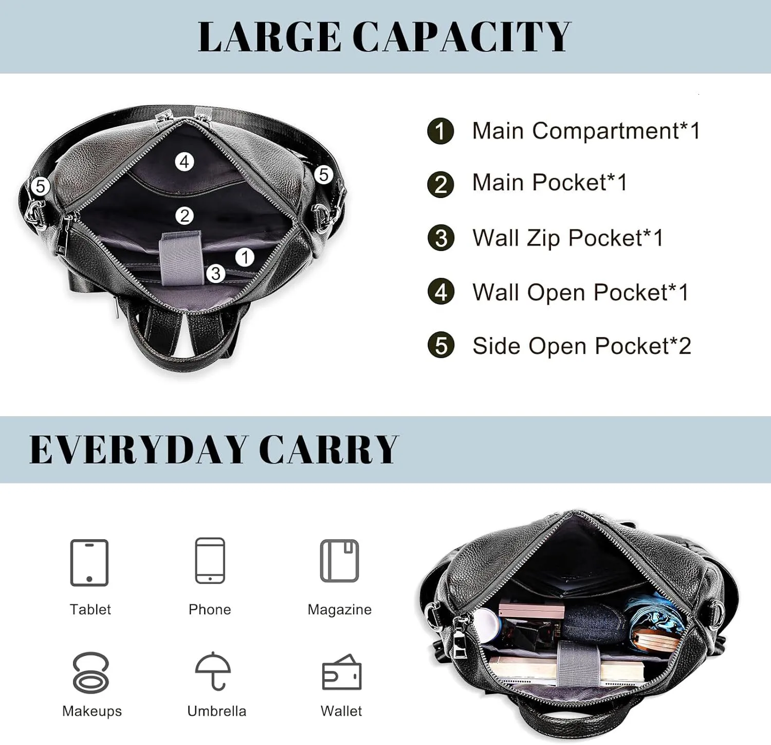 Genuine Leather Convertible Backpack Purse for Women with 