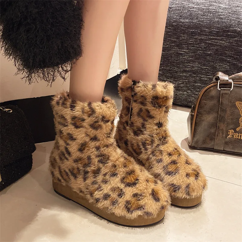 Kostenloser Versand! Designer-Damenschuhe aus Baumwolle halten warm. Modische Stiefel im Vintage-Plateau-Stil, weiß/braun. Schneestiefel._voghion.com