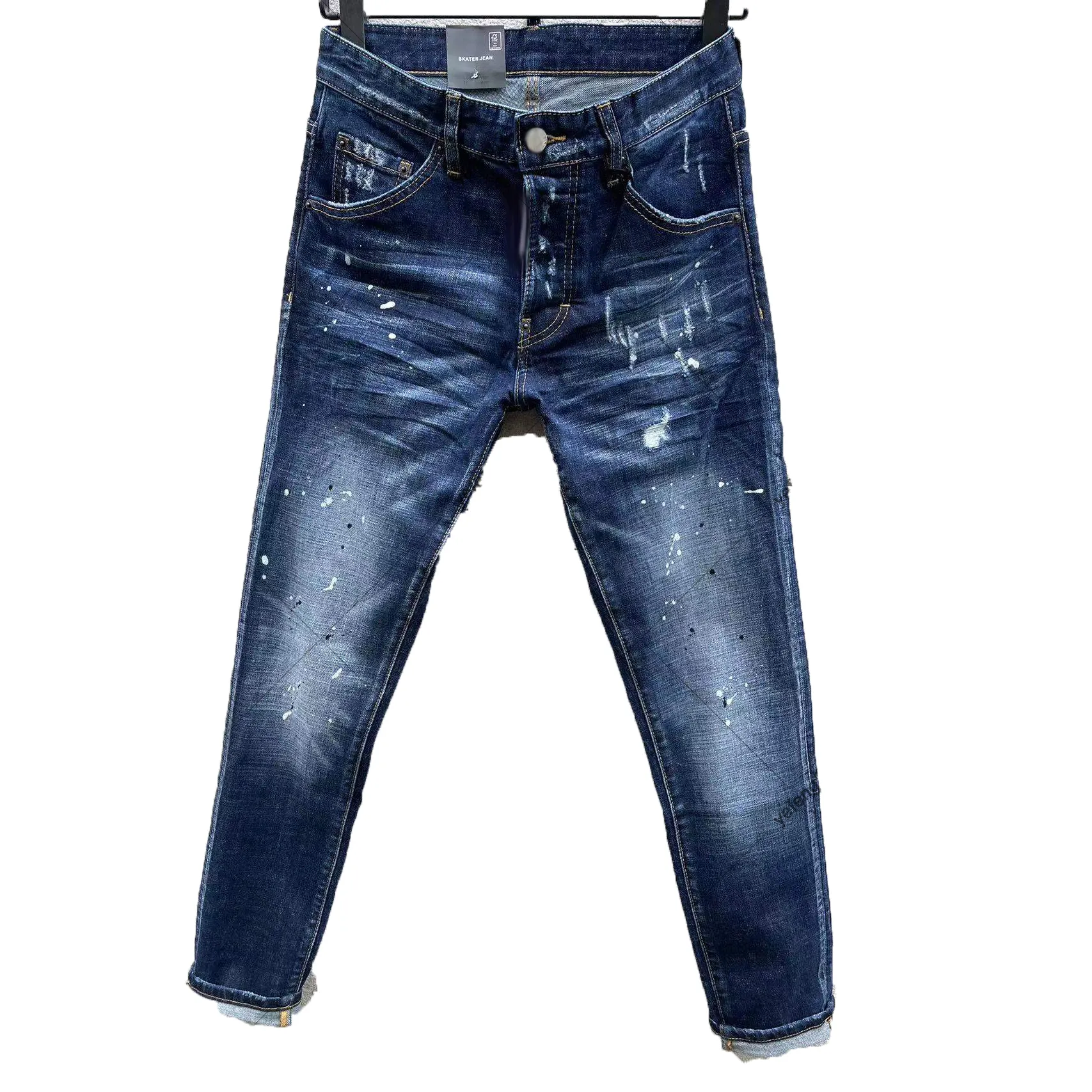 Jeans Uomo Slim Strappati Con Fori – Blu Denim Elasticizzato – Modello Distrutto – Taglia 46 (US 36) – Vita 95 Cm