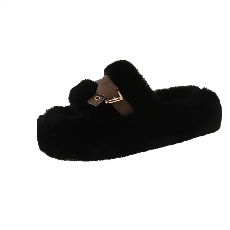 new Free Shipping Designer For Woman Indoor Outdoor Keep Warm Woolen Slippers Classic Black Khaki Plush Sandals_voghion.com