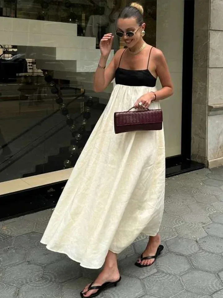 Black White Patchwork Linen Slip Dress Pleated... From Xingyan01, $24.23 In  Bulk | DHgate.Com