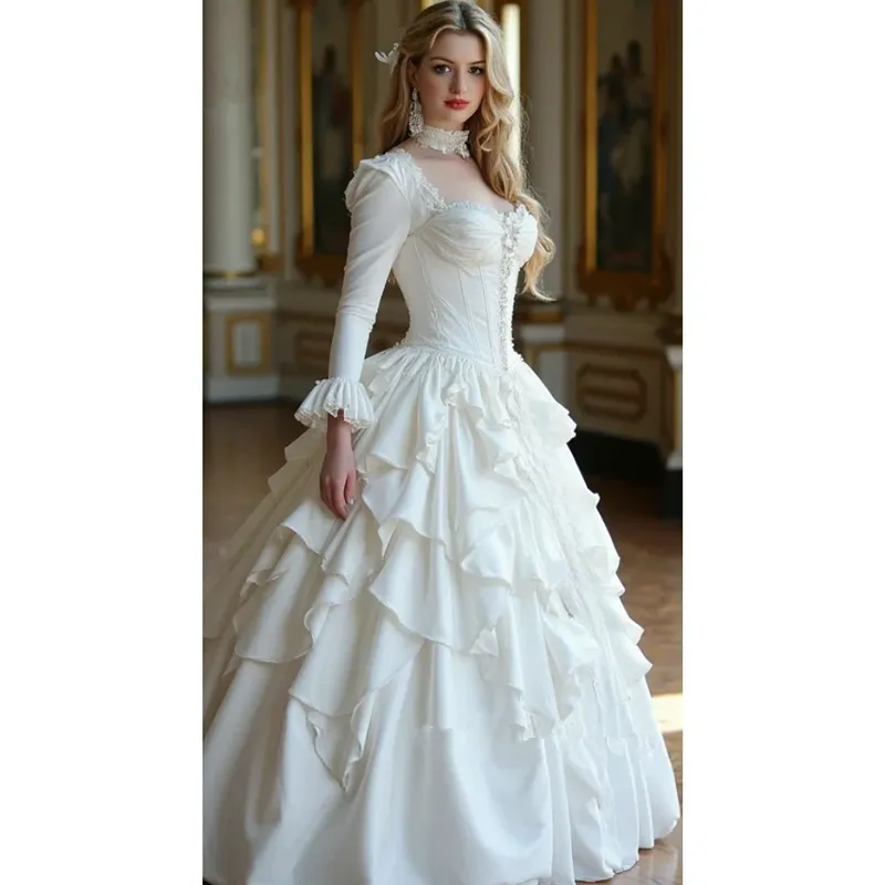 Ahorra a lo Grande en Compras al por Mayor de Vestido De Novia Victoriano  Bullicio Vintage Victorian Wedding Dress Ruffled Tiered Long Sleeves