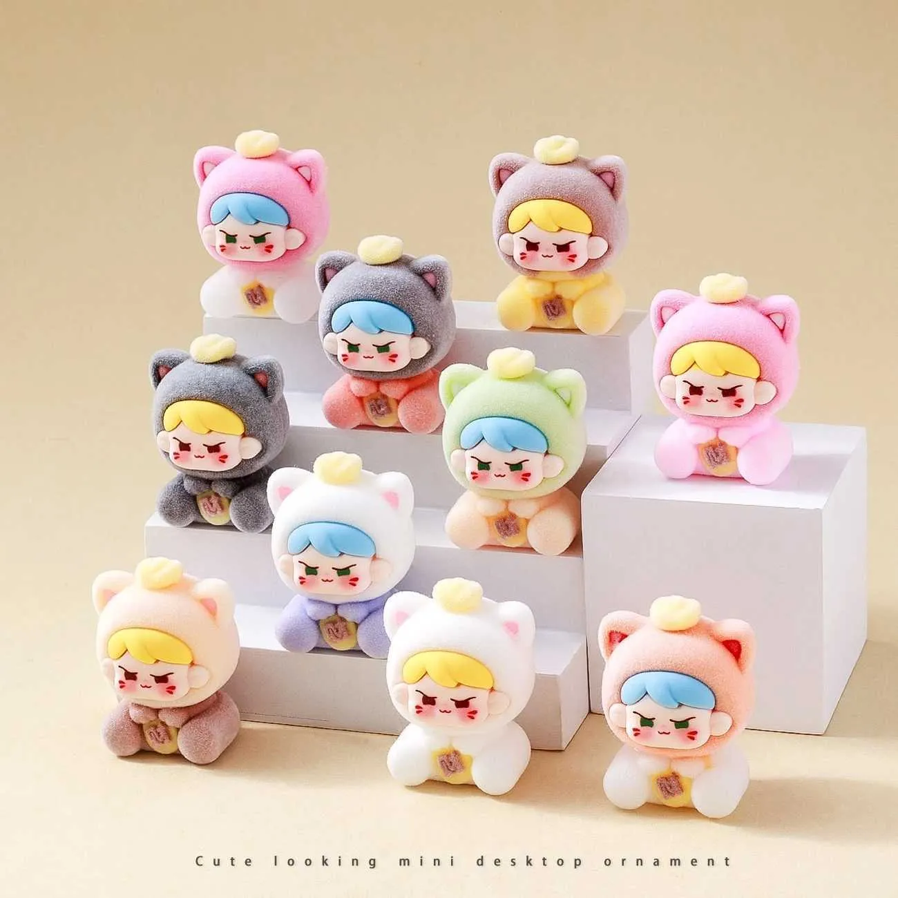 Labubu Cat Cat Boy Labubu Blind Box Anime Flocked Action Figures Kawaii Decorative ...