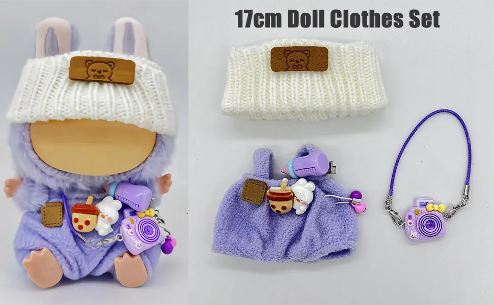 AYNKH Set Vêtements Et Accessoires Poupées 17cm - Salopette, Sac Appareil Photo Et Chapeau (sans Poupée)