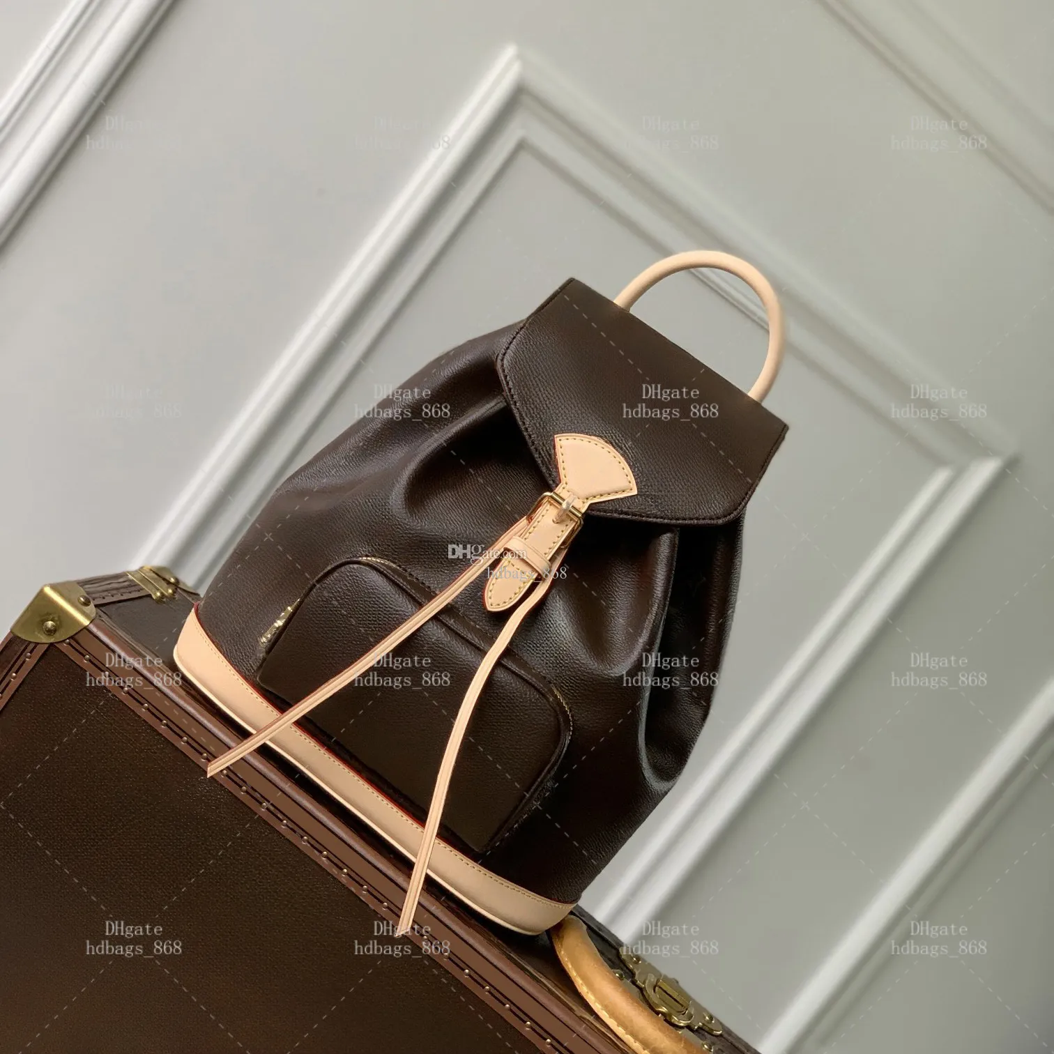 B.o.c Brown  Backpack with Gold Accents Max Studio Pebble Grain Signature Print Backpack – Magid NYC main image 4
