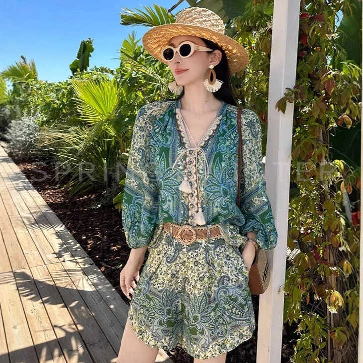 Boho Imprime La Blusa De La Capa |Camisa De Manga Larga Semi Barra