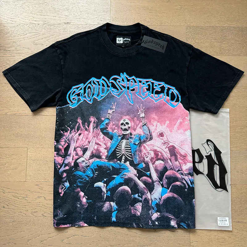 Men's T-Shirt Godspeed Skull Print Casual Street Hip Hop Spandex