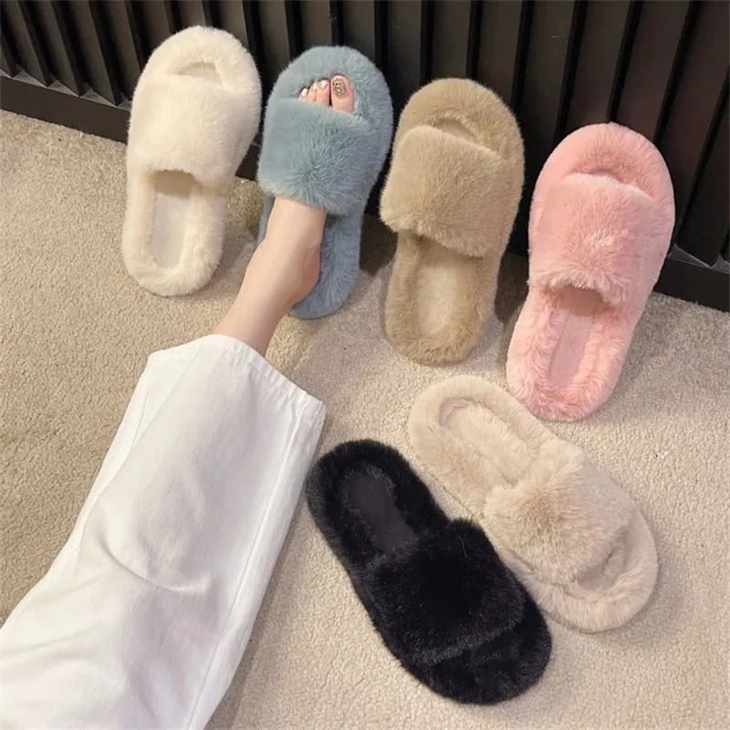 new Free Shipping Designer Slippers For Woman Indoor Outdoor Sliders Keep Warm Thick Woolen Classic Plush Sandals Brown_voghion.com