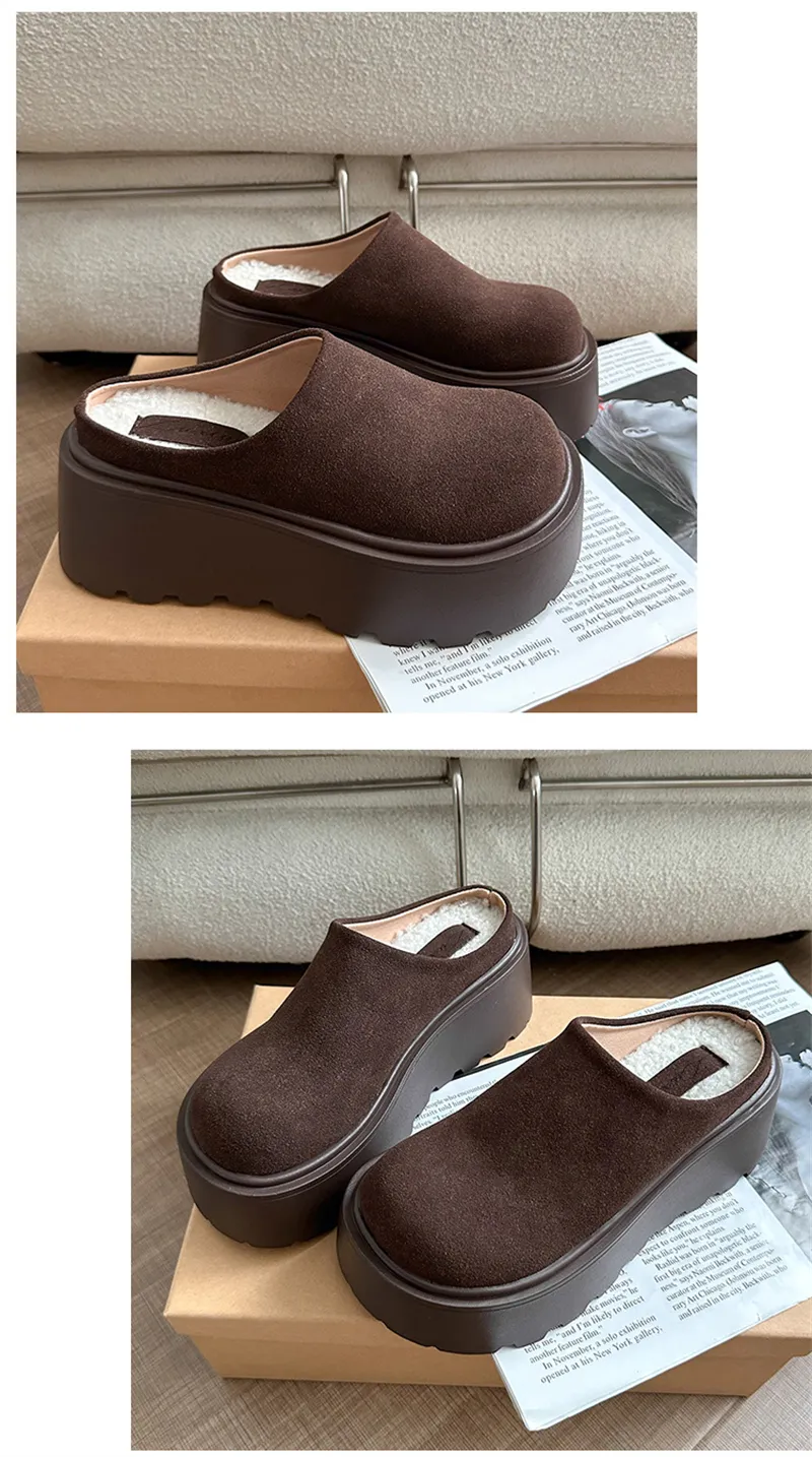 new Free Shipping Designer Slippers For Woman Indoor Outdoor Sliders Keep Warm Thick Woolen Casual Plush Sandals Brown_voghion.com