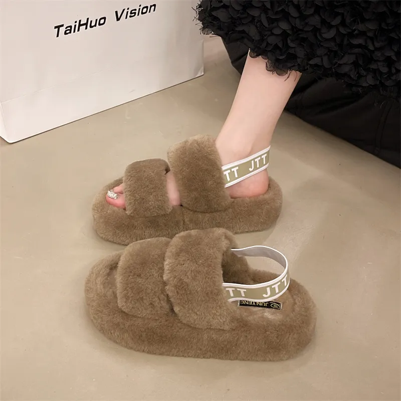 Pantoufles de créateur pour femme, chaudes et confortables, idéales pour l'hiver, à l'intérieur comme à l'extérieur. Sandales classiques et décontractées en peluche. Livraison gratuite._voghion.com