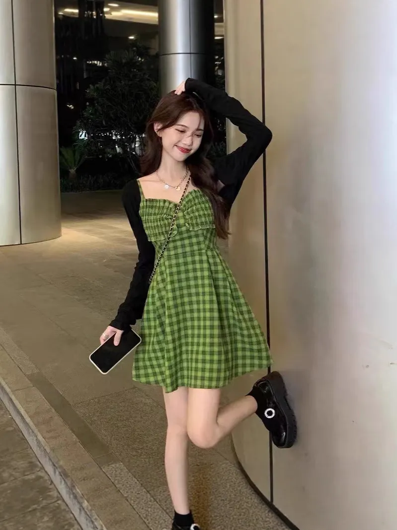 green suspender dress Green Embroidery Han Element Suspender Dress Set main image 1