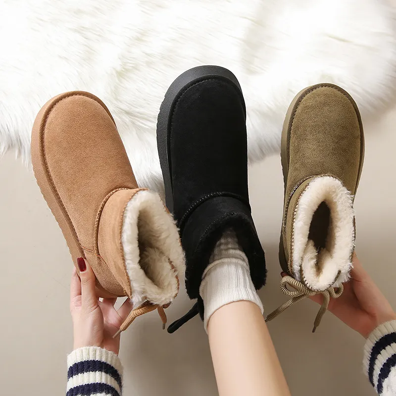Nieuwe designer winterschoenen voor dames, katoen, warm, antislip, enkellaarsjes, modieuze sneeuwlaarzen in bruin en groen. Gratis verzending._voghion.com