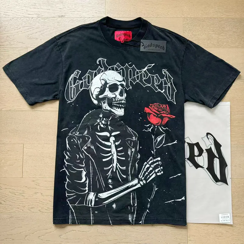 Men's T-Shirt Godspeed Skull Print Casual Street Hip Hop Spandex