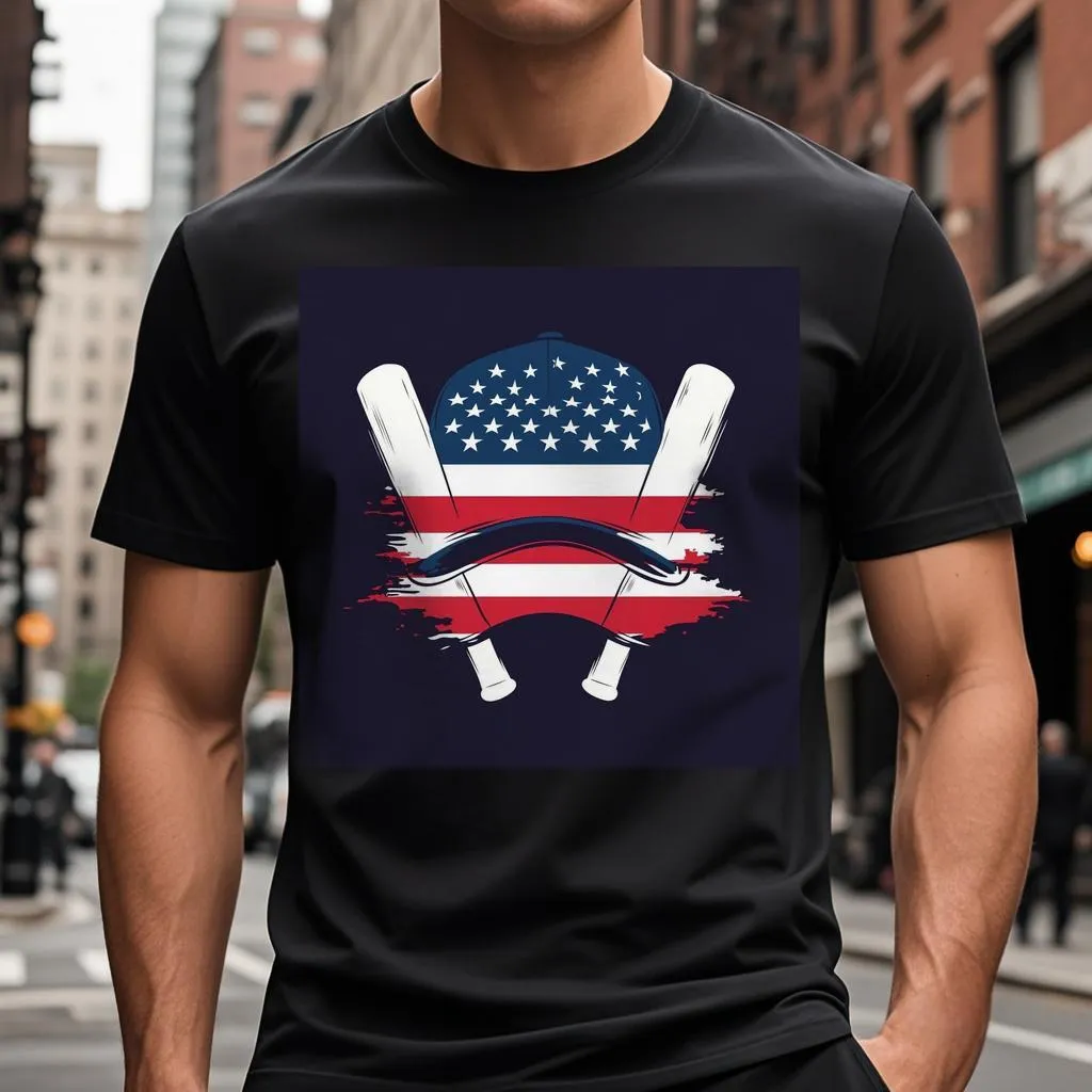 Una Camiseta Con Una Bandera Americana Y Palitos De Hockey Sobre Él S 3XL  Round Collar De 6,03 € | DHgate, image size:1024x1024