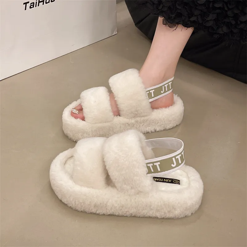 Pantoufles de créateur pour femme, chaudes et confortables, idéales pour l'hiver, à l'intérieur comme à l'extérieur. Sandales classiques et décontractées en peluche. Livraison gratuite._voghion.com