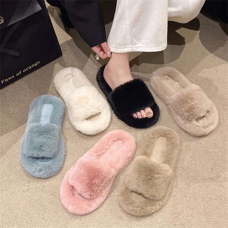 new Free Shipping Designer Slippers For Woman Indoor Outdoor Sliders Keep Warm Thick Woolen Classic Plush Sandals Brown_voghion.com