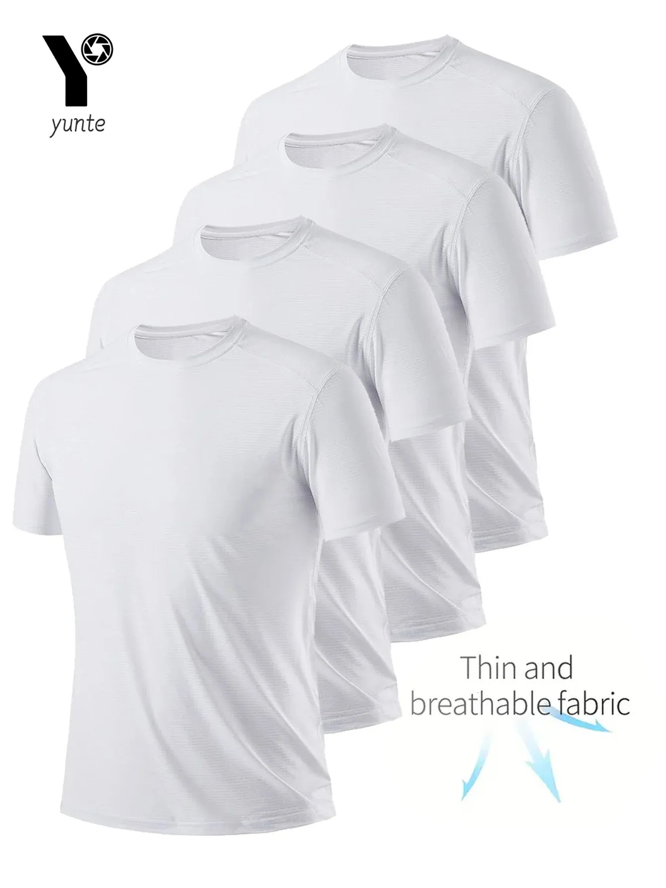 Round Neck T-Shirt 4-Pack White Ultra-Light Mens Quick Drying Breathable Sweat-Absorbent Shirt Suitable for Fitness Gym and Run 250616