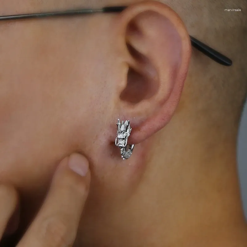 Orecchini A Cerchio Con Drago Uomo - Acciaio Surgicale, Hip Hop, Street Style, 12mm