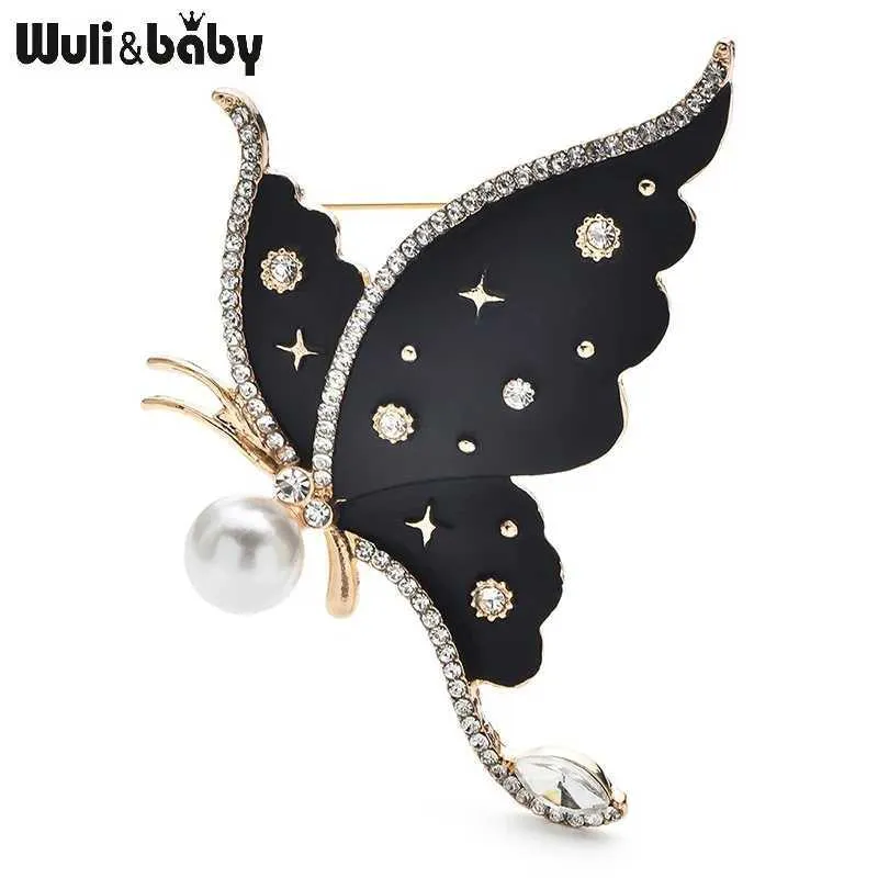 Wuli Baby Pearl Flying Butterfly Brooches For Women Rhinestone Enamel ...