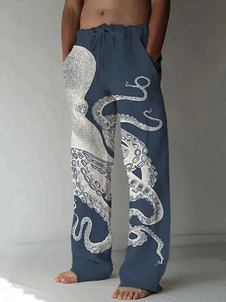 Harajuku Octopus Printed Full Length Straight Leg Mens Lounge