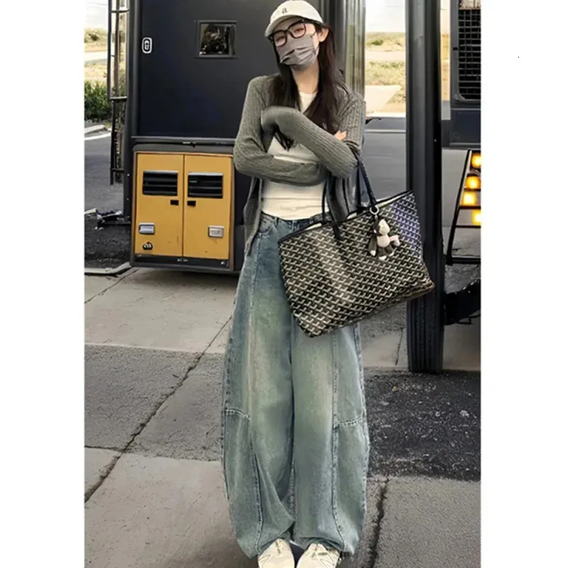 Jeans De Pierna Ancha Retro American Mujeres Summer De Talla