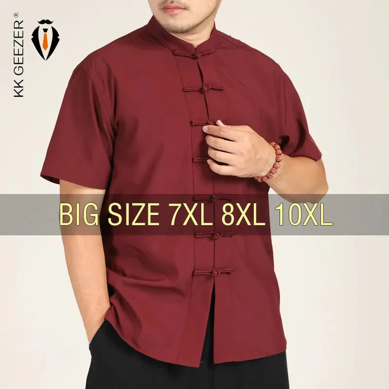 Camicia Da Uomo Collare Mandarino Oversize Manica Corta Estate Più