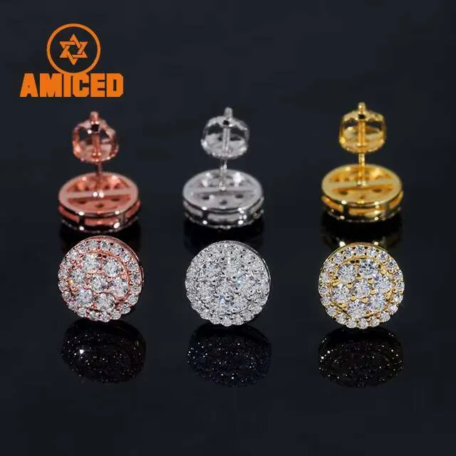 Pendientes Tachuela Hombre - Plata Esterlina 925 Bañada Oro 14K Con 20 Circonitas - Cierre De Tornillo