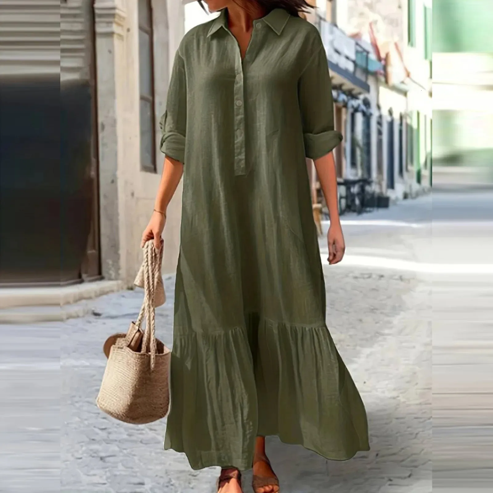 elegant cotton dresses for women Amazon.com: Ladyful Elegant Cotton Shirt Dress for Women A-line Long Sleeve Maxi Dress Green : Clothing, Shoes & Jewelry