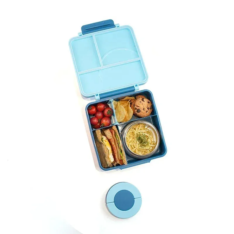 Bento Box Per Bambini In Silicone – 4 Scomparti – Antigoccia E Antiperdite – Blu E Giallo - 3