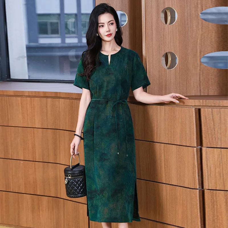 loose fit silk dress Hand-Painted Silk Satin Dress: Luxury Wearable Art, Runway Gown
