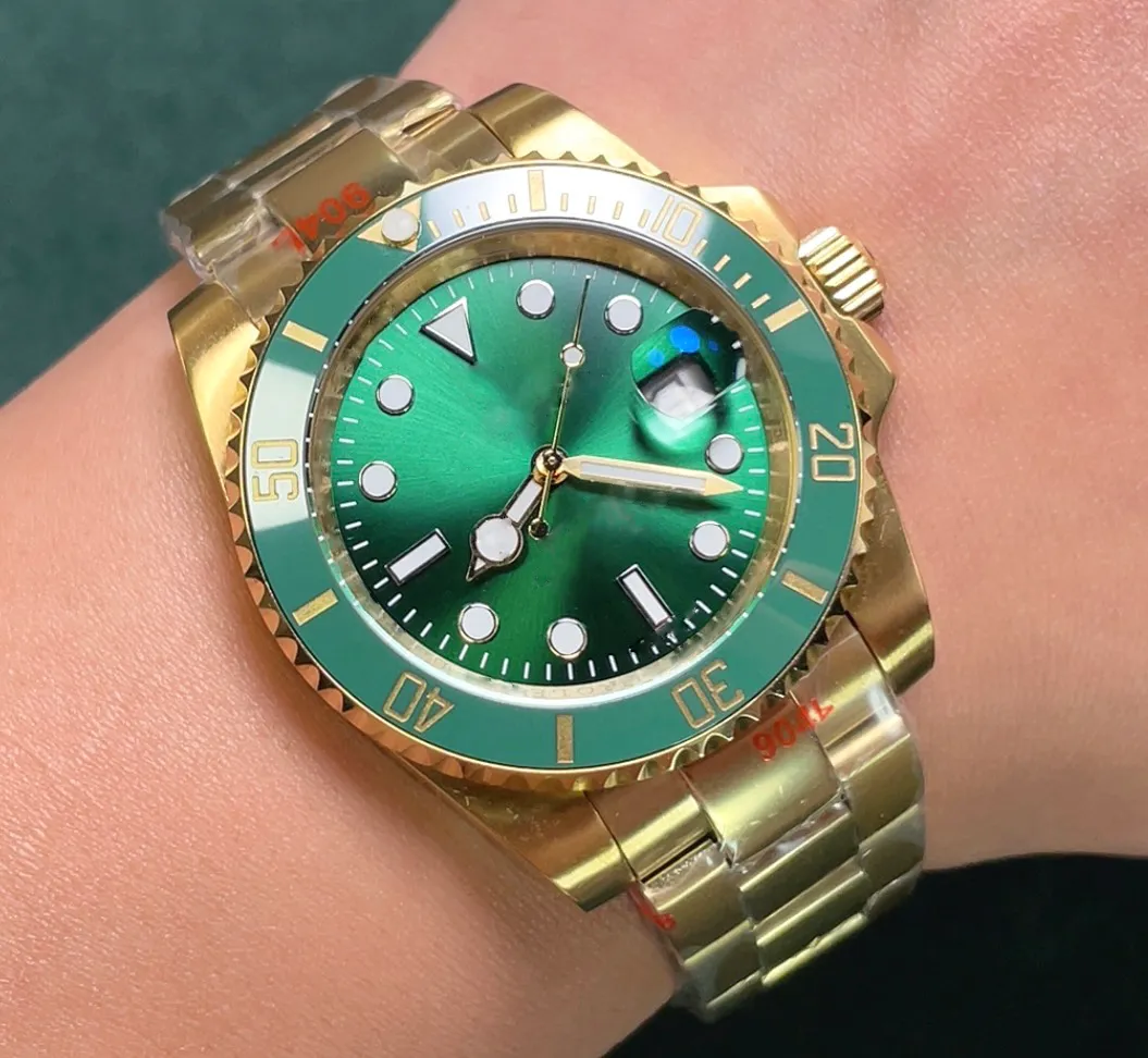 Gold Green Dial Rolex Submariner Mechanical Watch 904L Steel Rolex