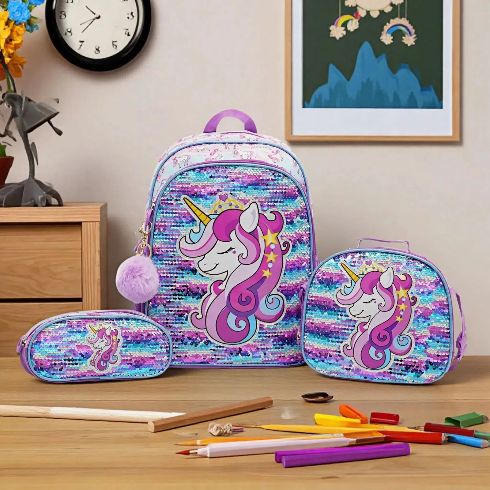 Meetbelify Backpack For School: Girls Bookbag With Lunch Box Full Size ...