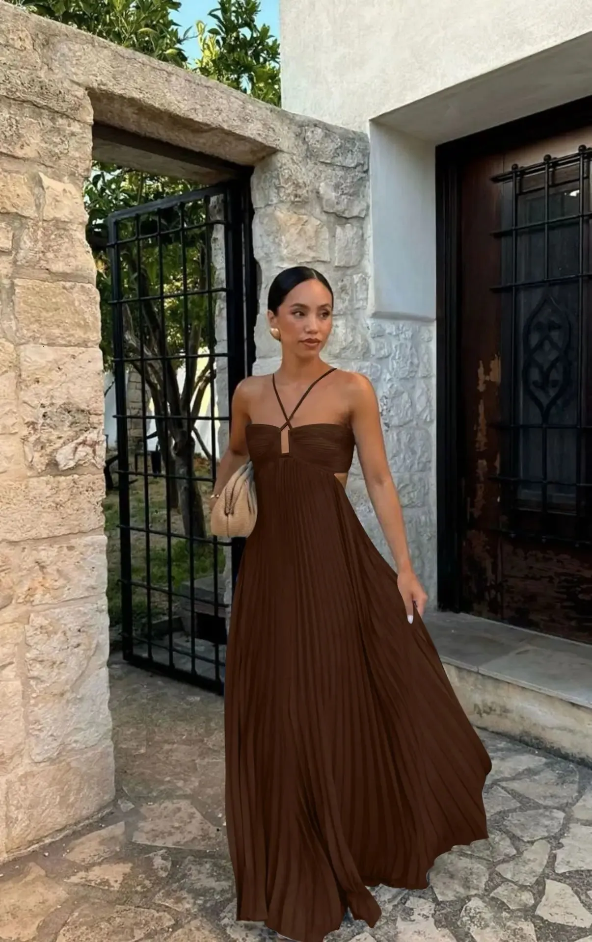 high clothing pleated dress Tuckernuck Ivory Chiffon Lorraine Ivory / 6 Belted Stretch High Waist Pleated Maxi Dress,