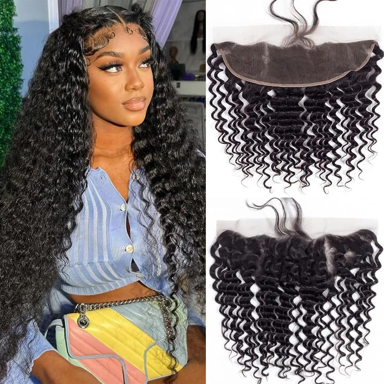 Brazilian Deep Wave 13x4 Lace Frontal Closure Pre Plucked 