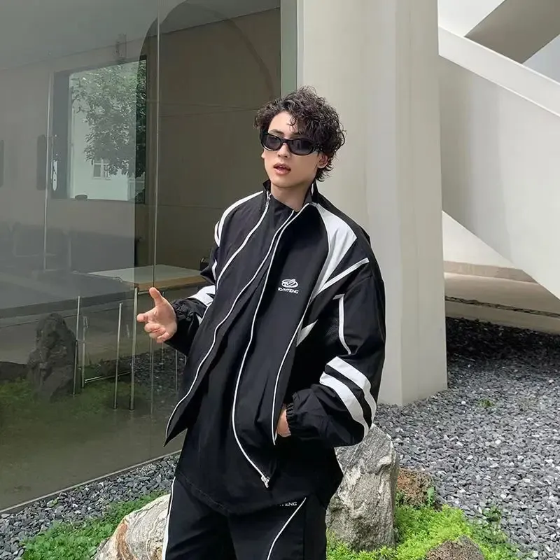 Fashion Y2K Mens Windbreaker Jacket Double Zippers From Kong04