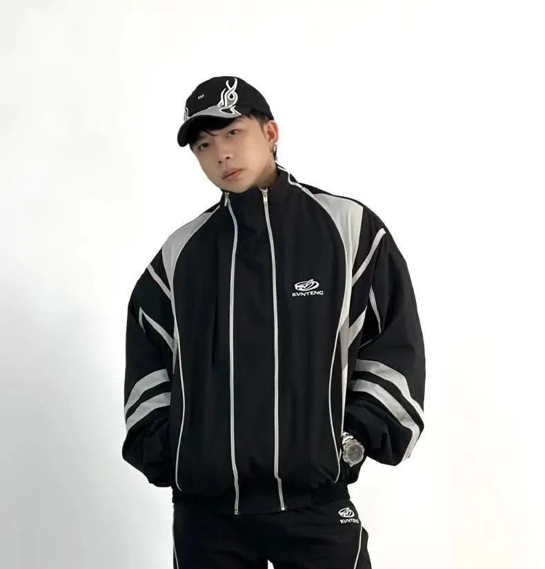 Fashion Y2K Mens Windbreaker Jacket Double Zippers From Kong04