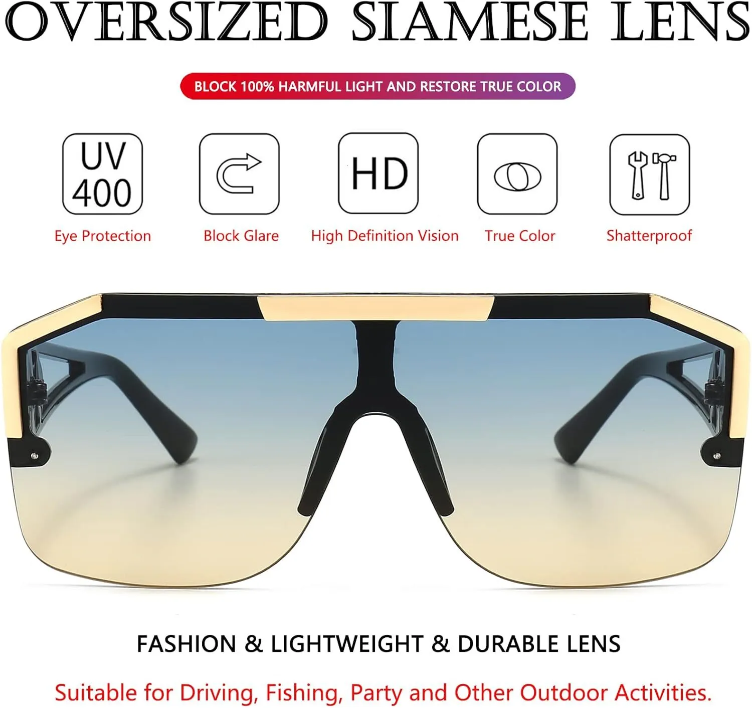 Oversized Square Sunglasses For Men And Women, Flat Top 