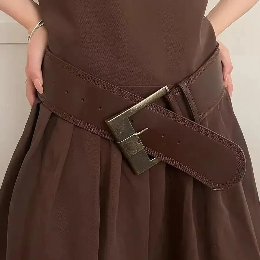 TOFBS Cintura Donna Ampie Cinture Elegante in Pelle PU Elastiche in Vintage alla Moda con Fibbia Metallo Retrò Cinta per Vestiti Abiti (Marrone chiaro