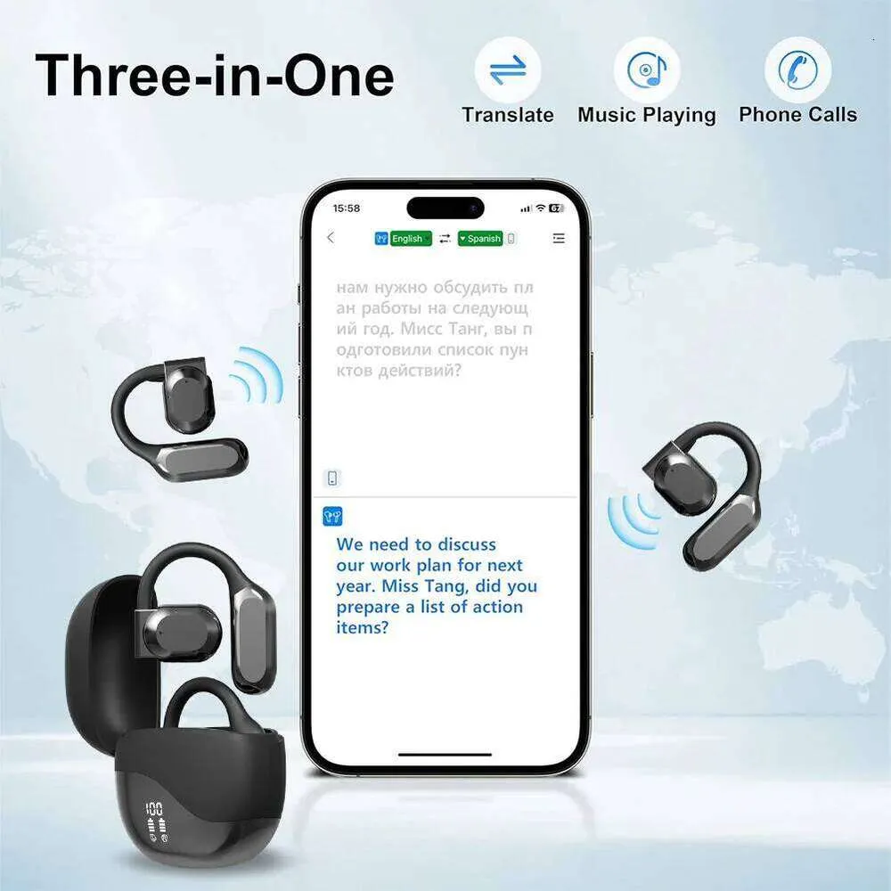 Auriculares Traductores En Tiempo Real – 144 Idiomas, Bluetooth 5.1, Negros, Inteligencia Artificial