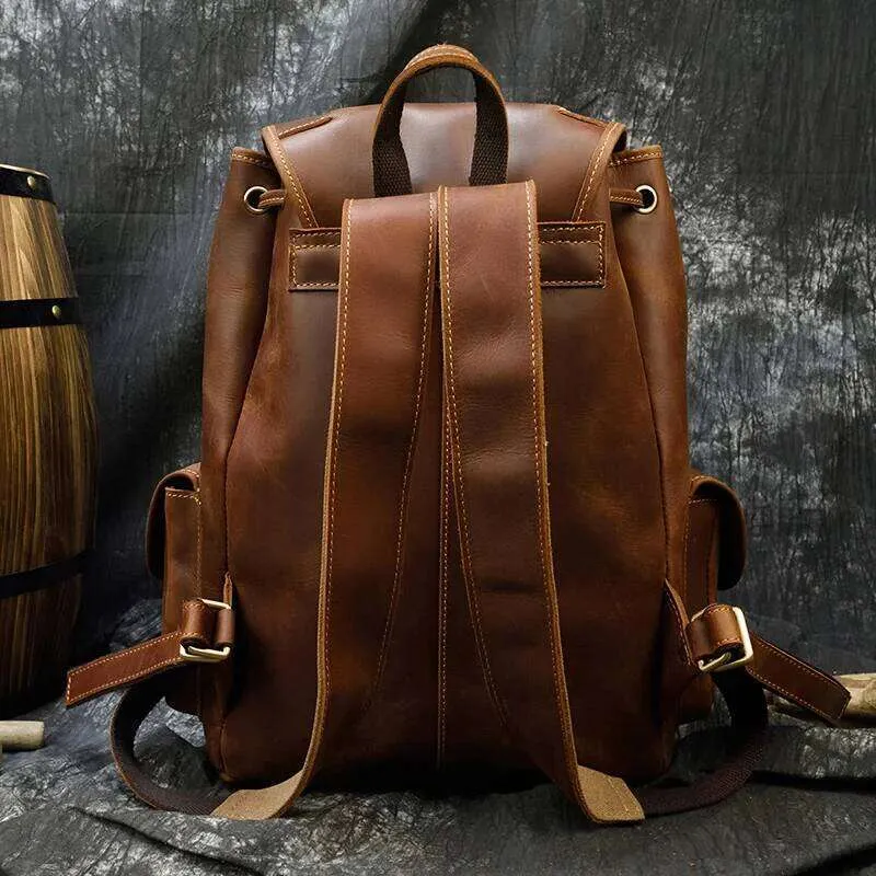 Crazy Horse Leather Backpacks Vintage Genuine Cowhide Laptop  display picture 3