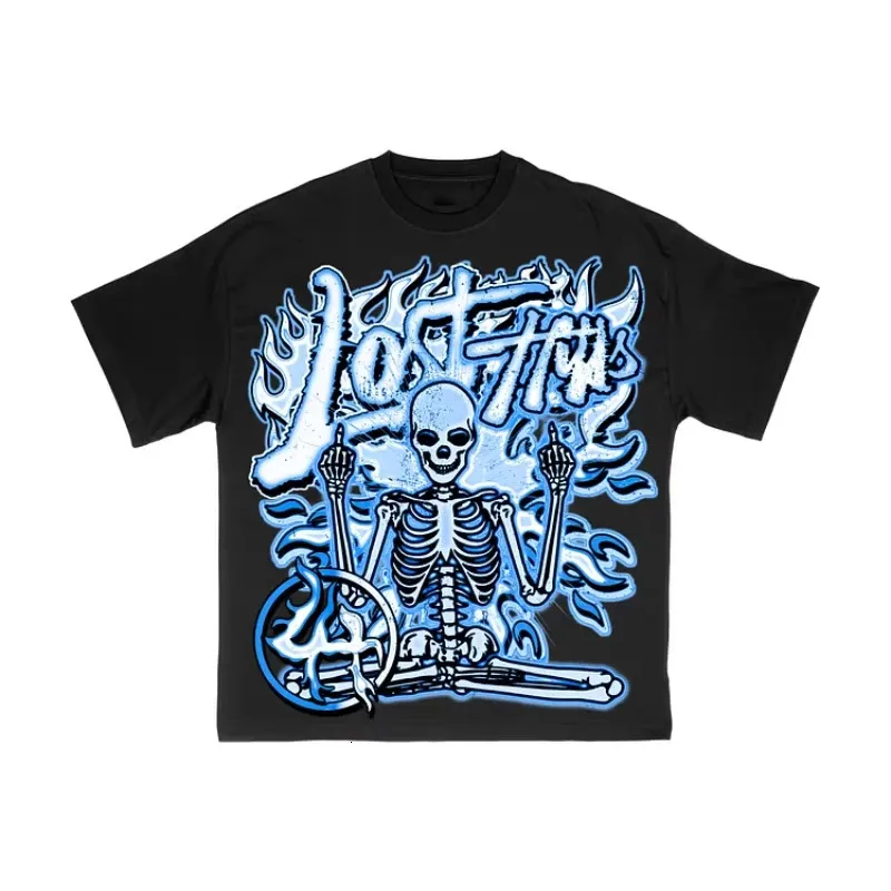 Oversized Y2K Graphic T-Shirt - Flame Skull Print Heavyweight Cotton Tee For Men & Women (Unisex Streetwear) - View #5